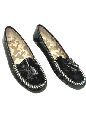 Lands’ End Black Patent Leather Tassel Loafers Size 8.5 Classic Preppy Flats